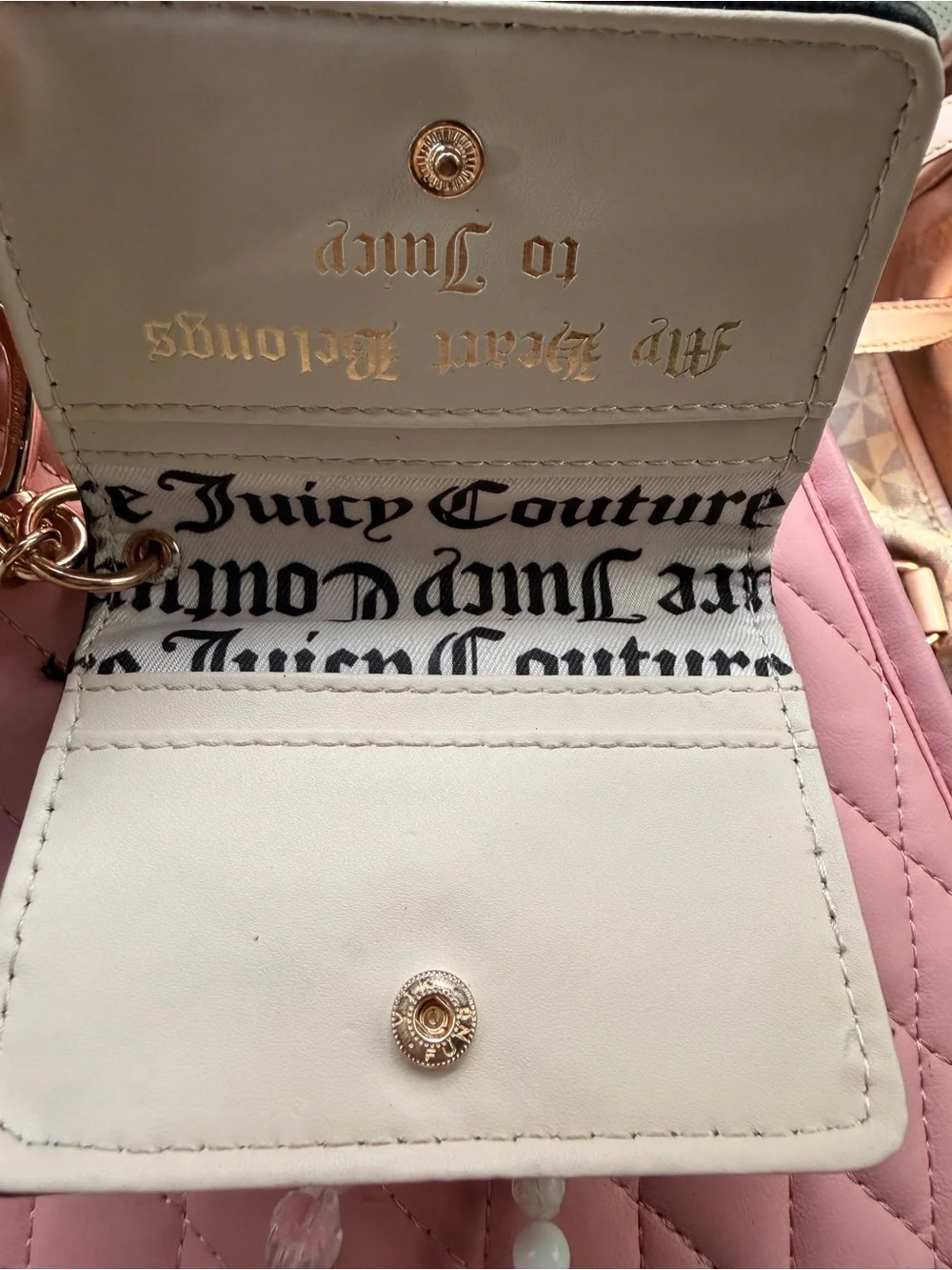 Juicy Couture Black Card Holder Gold Keychain with Pink Card Insert